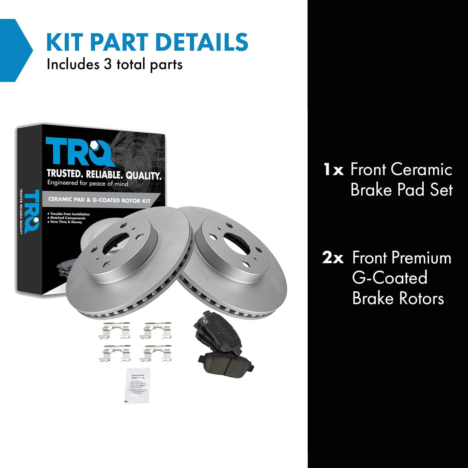 TRQ Front Brake Pad and Rotor Set Ceramic G Coated Vented Rotors Compatible with 2013 Scion iQ