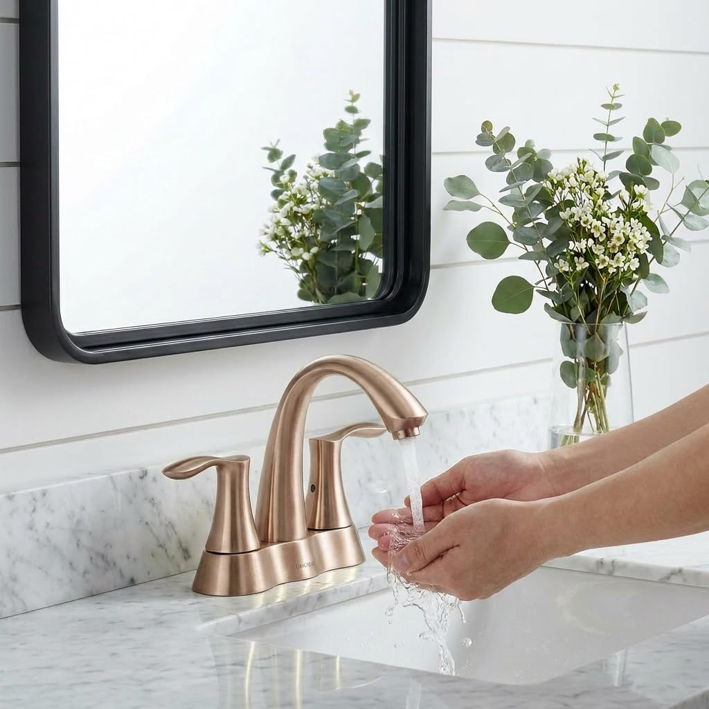 Lava Odoro Champagen Gold Bathroom Faucet 3 Hole, 2 Handle Bathroom Sink Faucet, 4 Inch Centerset Bathroom Faucet with Drain Assembly, BF423-CB