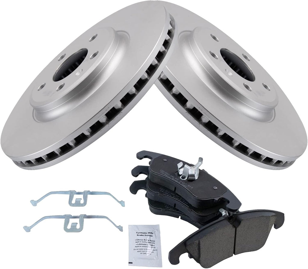 TRQ Front Brake Pad and Rotor Set Ceramic G Coated Vented Rotors Compatible with 2009-2011 Audi A4 A4 Quattro A5 A5 Quattro Q5