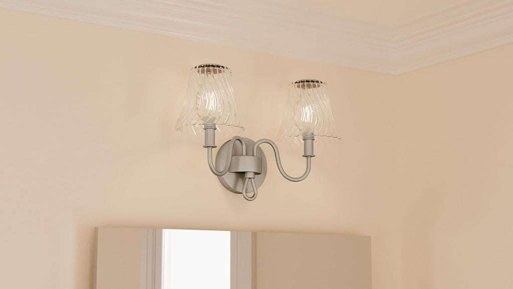 Quoizel McKinney Bath Vanity Light, 15.5 Inch 2-Light Bathroom Fixture, Brushed Nickel Modern Industrial Light, 60W Max, for Bathroom, Bedroom or Kitchen