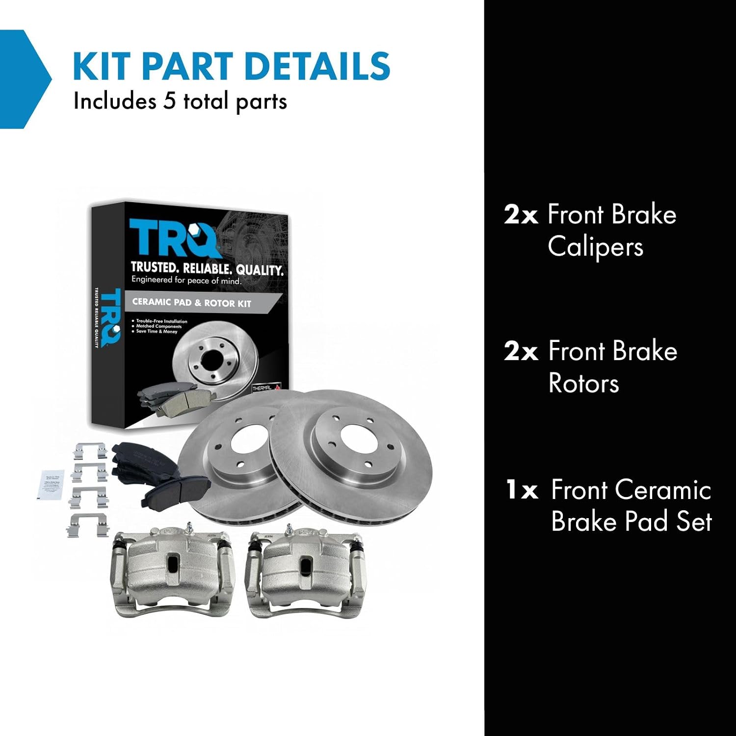 TRQ Front Ceramic Brake Pad and Rotor Set Includes Calipers Compatible with 2008-2013 Nissan Rogue 2014-2015 Nissan Rogue Select