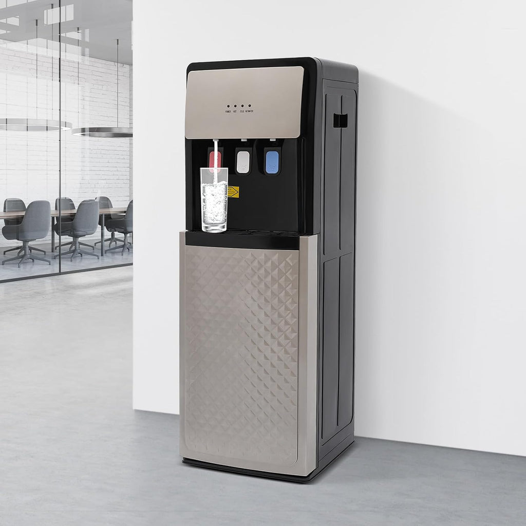LYNICESHOP Bottom Loading Water Dispenser, Water Dispenser Bottom Loading Water Cooler for 5 Gal Bottles w/Indicator Lights, Hot & Cold Standing Water Dispenser for Home, Office (Silver Grey)