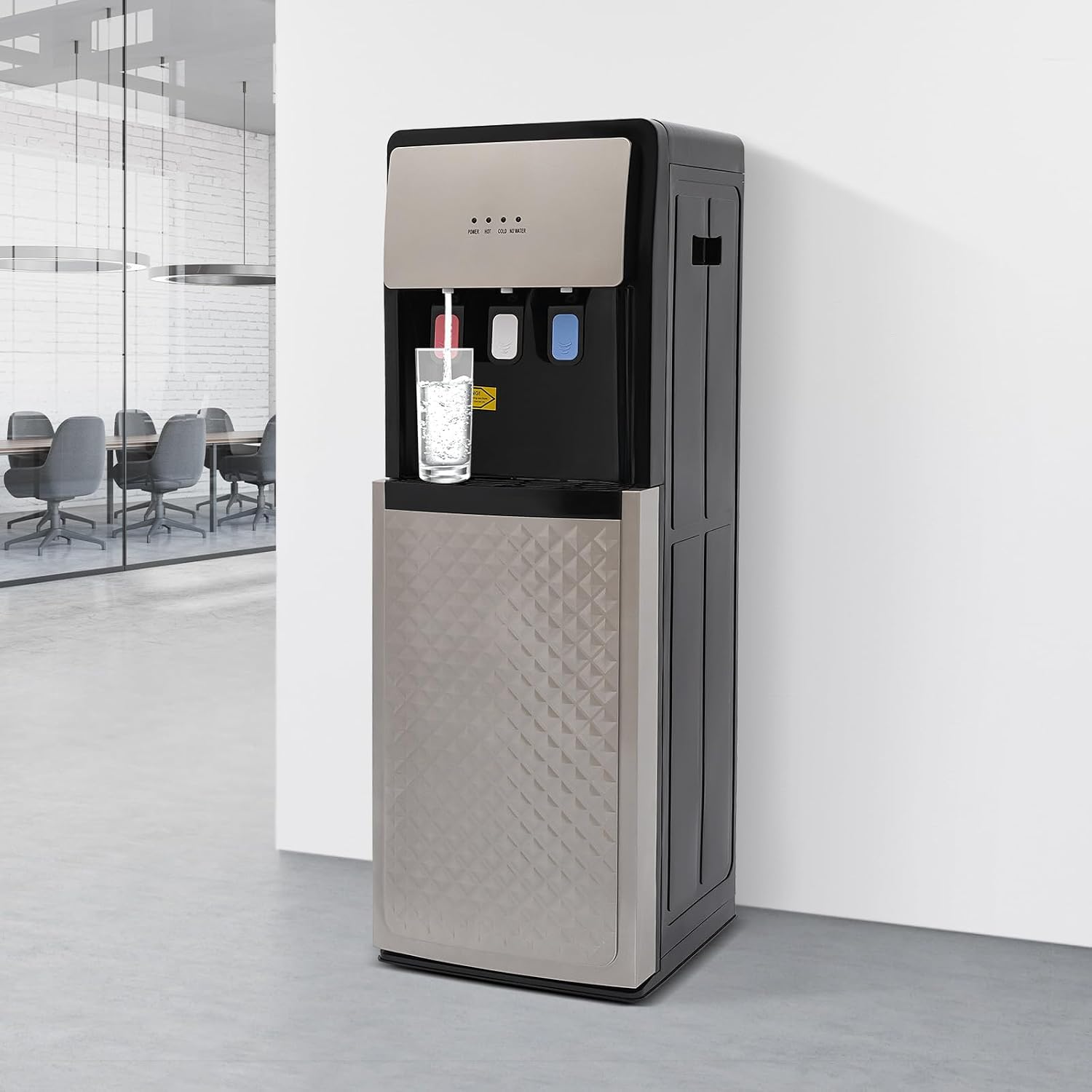 LYNICESHOP Bottom Loading Water Dispenser, Water Dispenser Bottom Loading Water Cooler for 5 Gal Bottles w/Indicator Lights, Hot & Cold Standing Water Dispenser for Home, Office (Silver Grey)