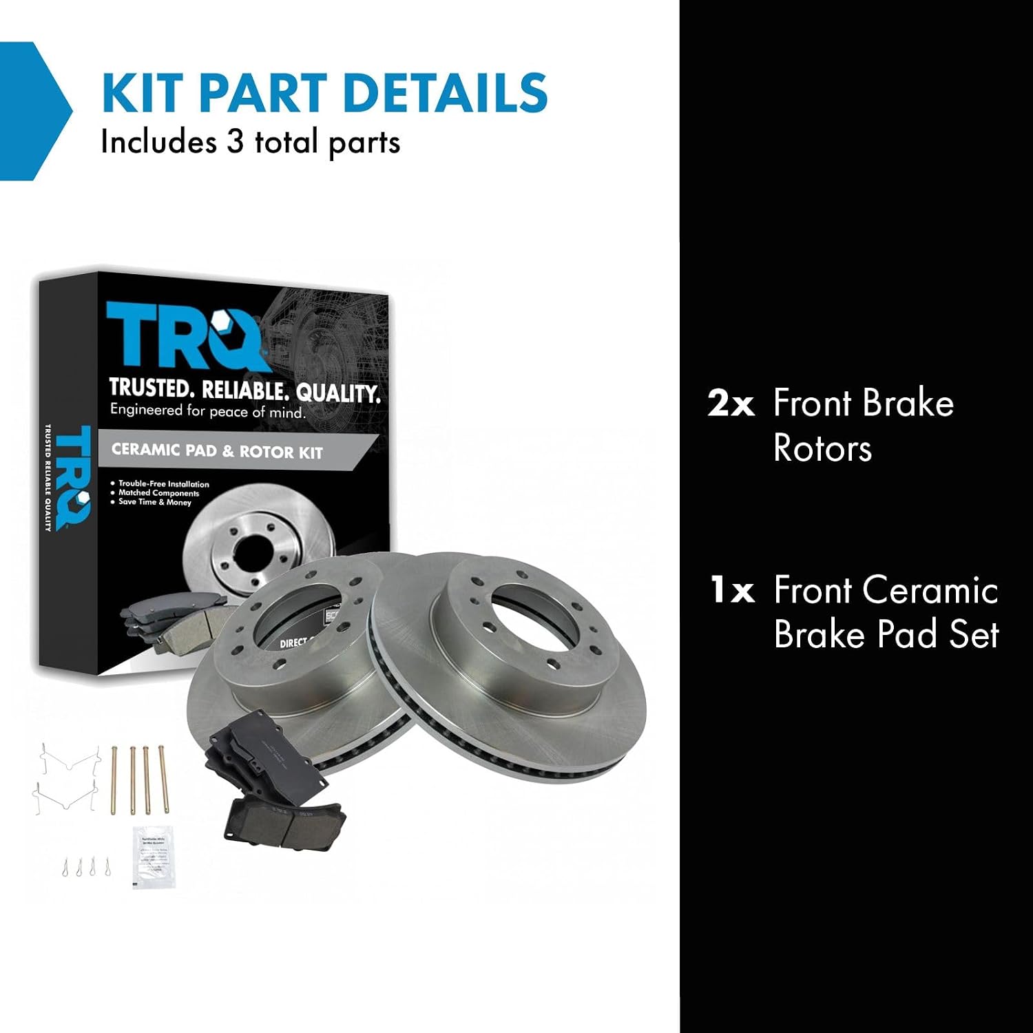 TRQ Front Brake Pad and Rotor Set Ceramic Vented Rotors Compatible with 2006-2010 Hummer H3 2009-2010 H3T