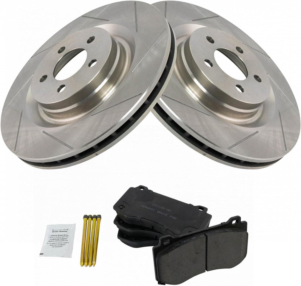 TRQ Front Brake Pad and Rotor Set Ceramic Vented Rotors Compatible with 2005-2014 Chrysler 300 2006-2019 Dodge Challenger 2006-2018 Charger 2006-2008 Magnum