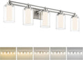 5 Light Bathroom Vanity Light, HWH Brushed Nickel Vanity Lights, Wall Mount Vanity Light Over Mirror, 30W 5CCT Dimmable LED Vanity Lights for Bathroom, 5HLT63B-5W-LED BN