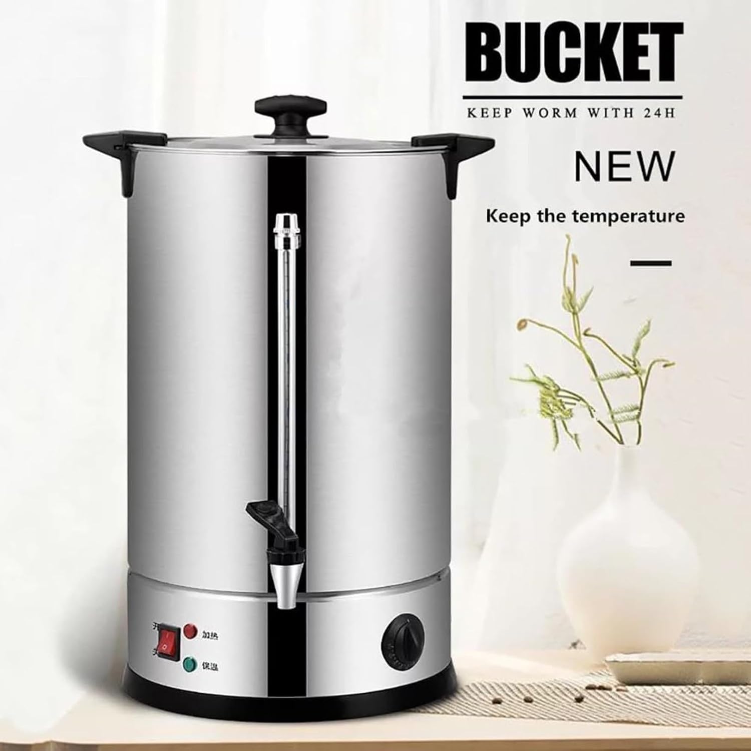 Electric Stainless Steel Catering Hot Water Boiler Tea Urn Commercial 30-110°C Temperature Control Knob With Cover And Spigot For Home Party, Office, Hotel(15L)