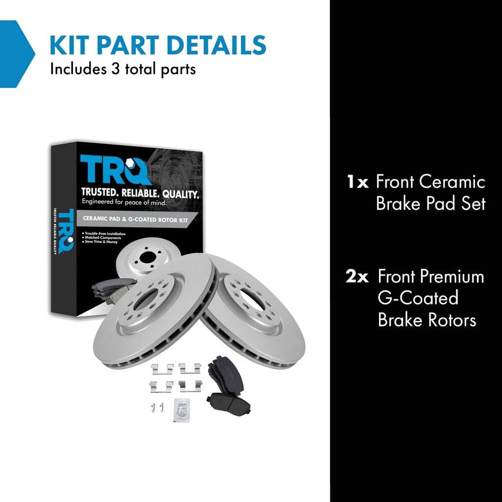 TRQ Front Brake Pad and Rotor Set Ceramic G Coated Vented Rotors Compatible with 2014-2022 Jeep Cherokee 2015-2017 Chrysler 200