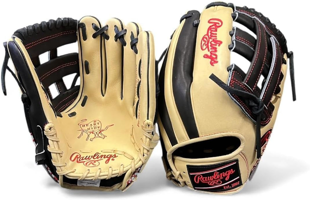 Rawlings Heart of the Hide 'Swaggy O' Baseball Glove – 12', 12.25', First Base Mitt & Catcher's Mitt – RHT & LHT – Pro Leather, Blonde/Black/Red Design