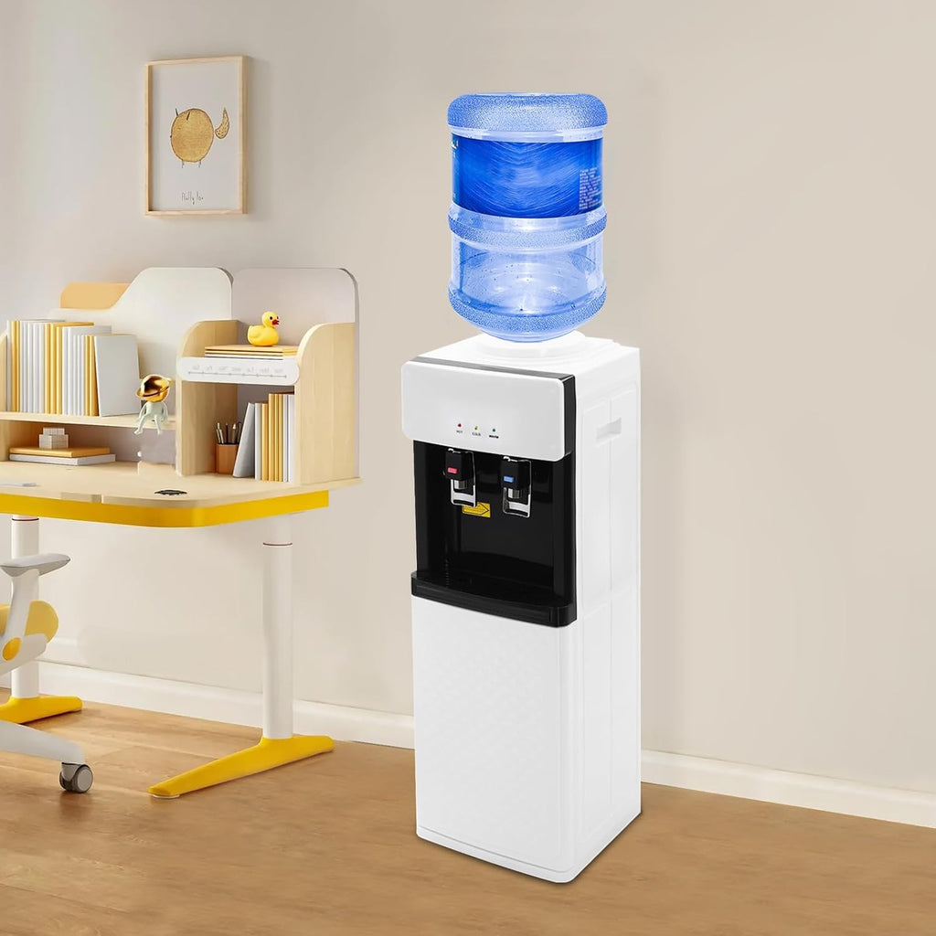 Water Coolers, 110V Bottom Loading Water Dispenser Cold Hot Water Dispenser Countertop Electric Water Dispenser Stainless Steel Bottom Loading Water Cooler for Homes, Gyms, Office (White)