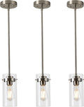 EAPUDUN Pendant Lights Kitchen Island (3 Pack), Clear Glass Shade Kitchen Lighting fixtures Ceiling Hanging, Brushed Nickel Light for Kitchen Island,Dining Room,Corridor Bedroom E26 Base