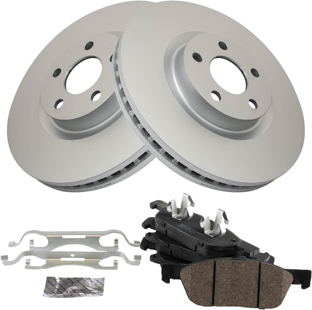 TRQ Front Brake Pad and Rotor Set Ceramic G Coated Rotors Compatible with 2015-2020 Ford Edge