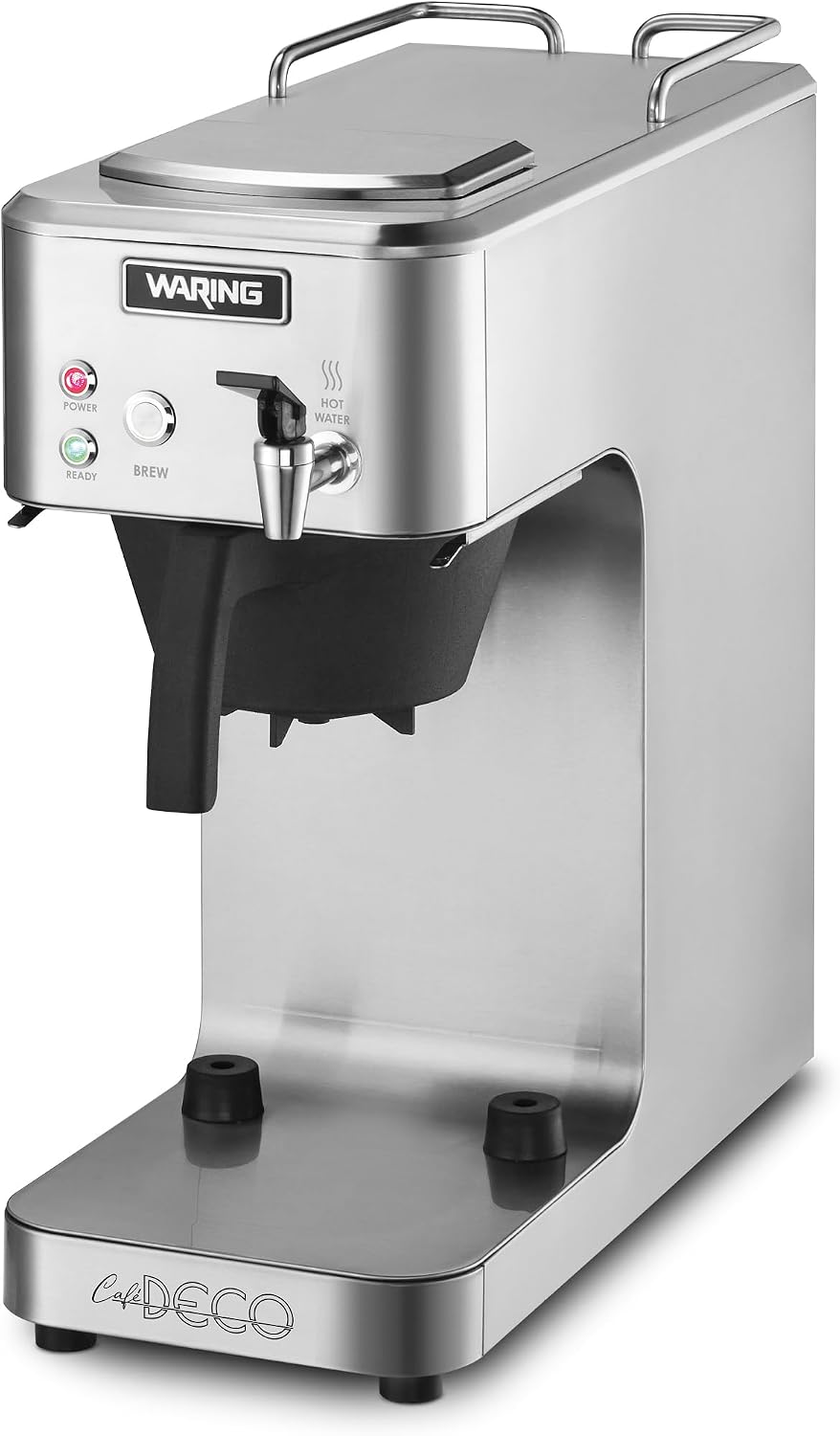 Waring Commercial Café Deco Thermal Coffee Brewer, 3.9 Gallons per Hour, Fits Large 64 oz Thermal Carafes, Stainless Steel, Front Mounted Faucet, NSF Certified, WCM60PT