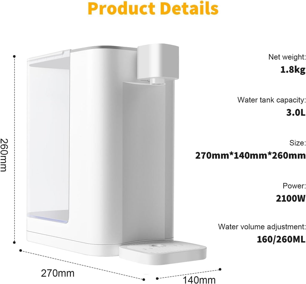 Instant Hot Water Dispenser, Countertop Design with Temperature Setting, LCD Display, Digital Touchscreen, Suitable for Home and Office