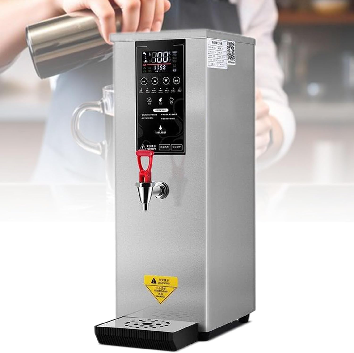 Commercial Hot Water Boiler, Autofill Stainless Steel Tea, Coffee Making Water Heater, Digital Control Panel/Auto Temperature Control, Non Drip Tap, Catering Hot Tea Urn Silver