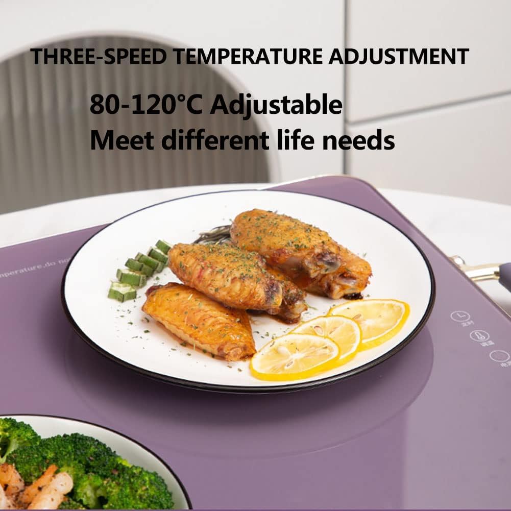 Plate Warmer Food Warmer Plate 300W Electric Ultrathin Glass Warming Tray Hot Plate with 80-120 °C 3 Gears AdjusTemperature Control 4H Timer and Touch Panel for Buffets Home Dinner