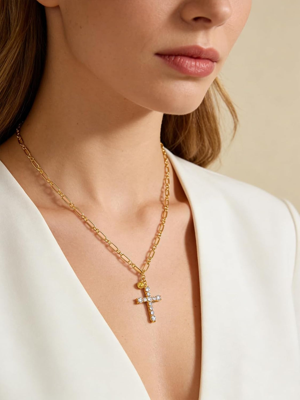 Cross Necklace for Women 14K Gold Birthstone Anniversary Birthday Gift for Wife Mom Protection Christian Jewelry Adjustable Chain