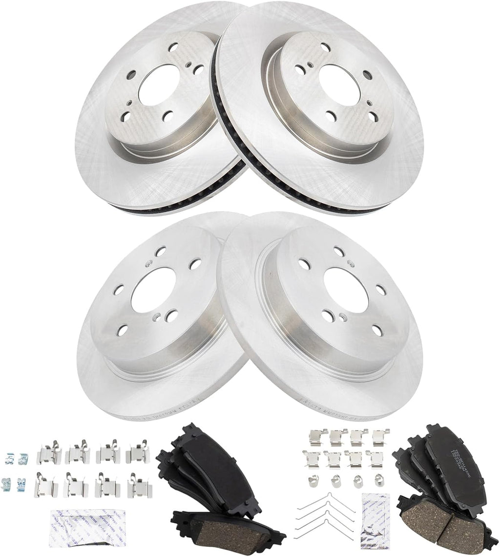 TRQ Front & Rear Brake Pad & Rotor Kit Ceramic Compatible with 21-23 Lexus ES250 19-23 ES300h ES350 19-22 UX200 UX250h Toyota Avalon 20-22 C-HR 18-23 Camry 22-23 Corolla Cross RAV4 Venza