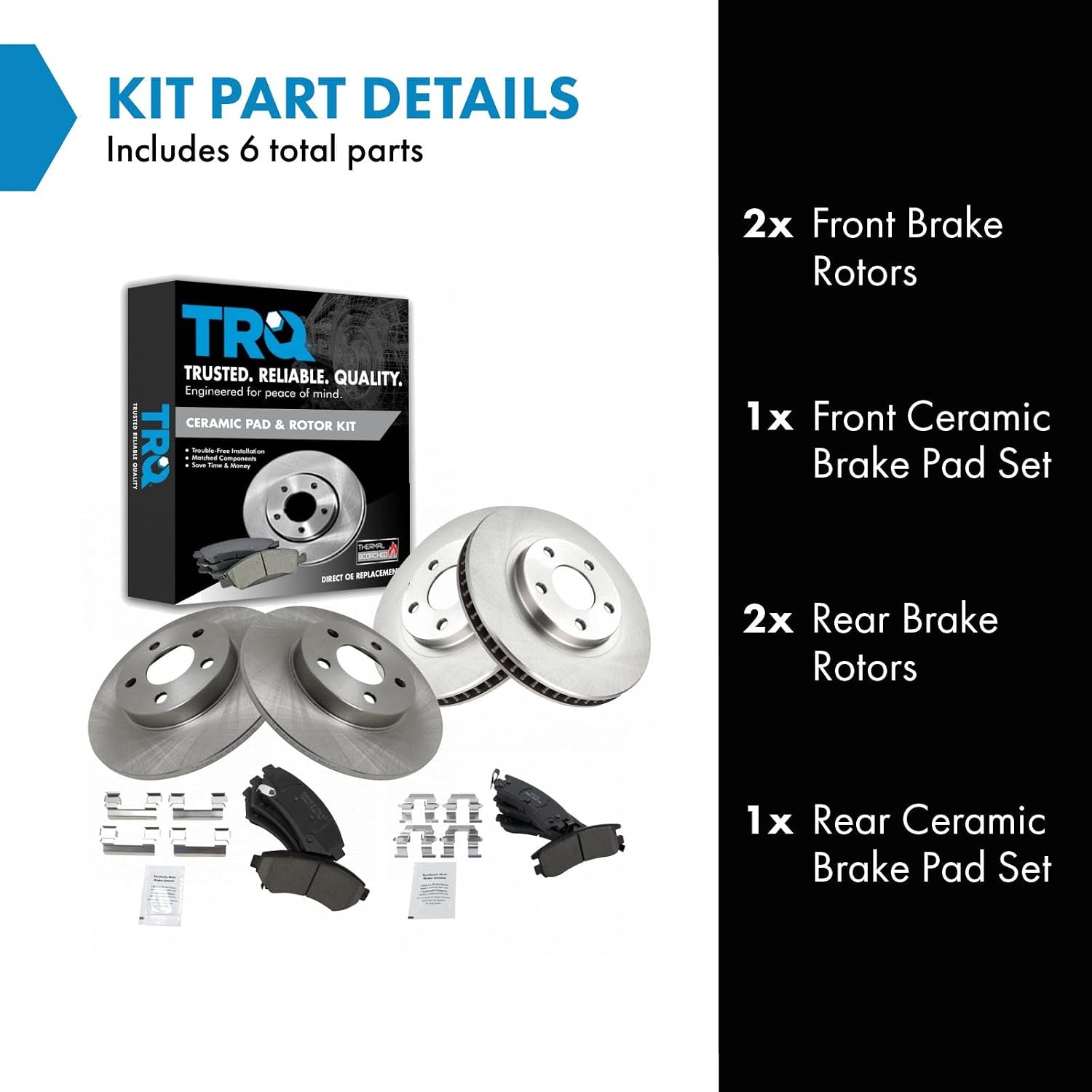 TRQ Front and Rear Brake Pad and Rotor Set Ceramic Compatible with 2003-2004 Buick Park Avenue 2000-2005 Cadillac DeVille 2004 Seville