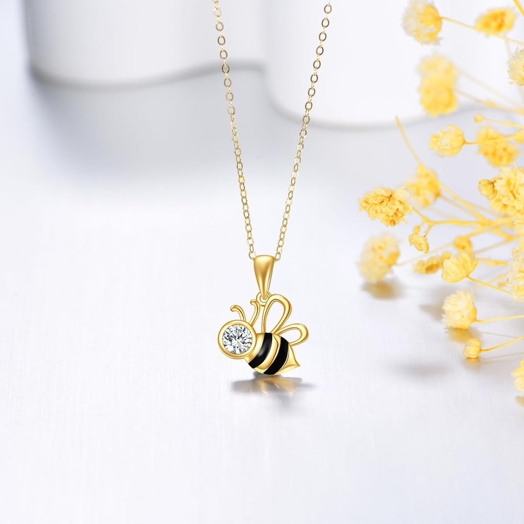 DOVRAN Real Solid Gold Birthstone Butterfly/Dragonfly/Bee/Hummingbird Necklace for Women Yellow Gold Animal Pendant for Christmas Dainty Jewelry Birthday Gifts for Mom Wife