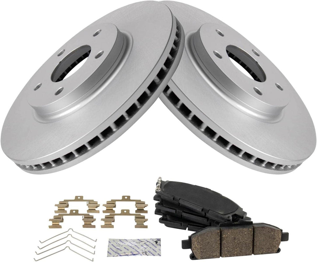 TRQ Front Brake Pad and Rotor Set Ceramic G Coated Vented Rotors Compatible with 2011-2017 Nissan Quest