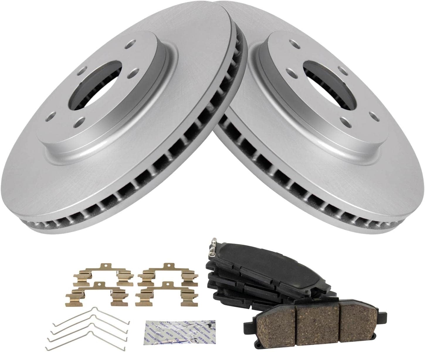 TRQ Front Brake Pad and Rotor Set Ceramic G Coated Vented Rotors Compatible with 2011-2017 Nissan Quest