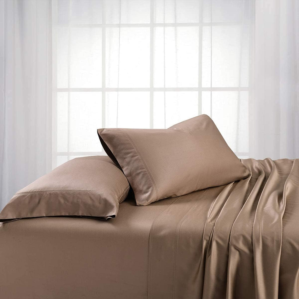 Solid 600-Thread-Count, Viscose Derived from Bamboo, Super Soft and Cool Bed Sheets Set (Twin Extra Long-XL, Taupe)