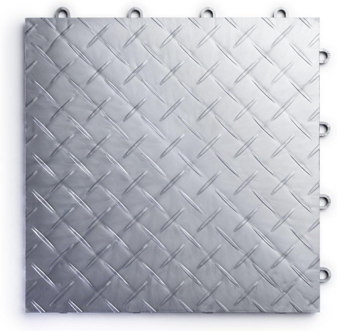 Big Floors RaceDeck Garage Floor Tiles, Interlocking Garage Flooring, Diamond Plate Pattern Heavy-Duty Copolymer Modular Tile (Alloy, 48 Pack of Tiles, 48 Sq Ft)