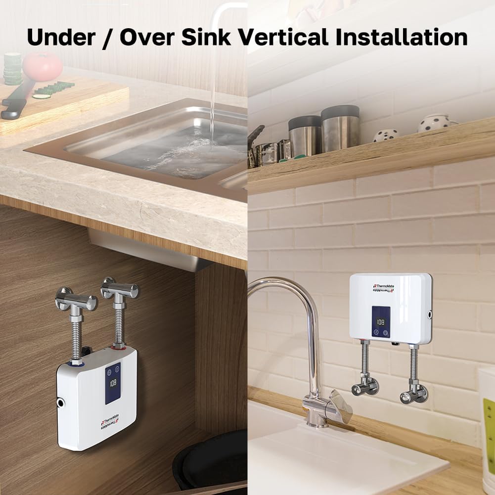 Tankless Small Water Heater Electric 120V 29.2Amp, ThermoMate 3500W On Demand Instant Hot Water Heater with Temperature Display for Kitchen Bathroom Sink Faucet, ETL Certified