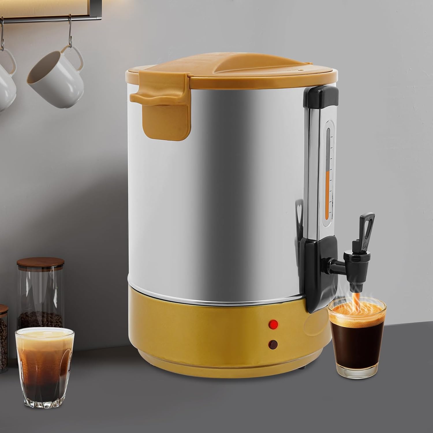 Hot Water Dispenser, Electric Heat Preservation Bucket, 86-230℉ Temp Adjustable Stainless Steel Coffee Maker Hot Water Beverage Dispenser, 5.07Gal Commercial Coffee Urn Water Boiler and Warmer
