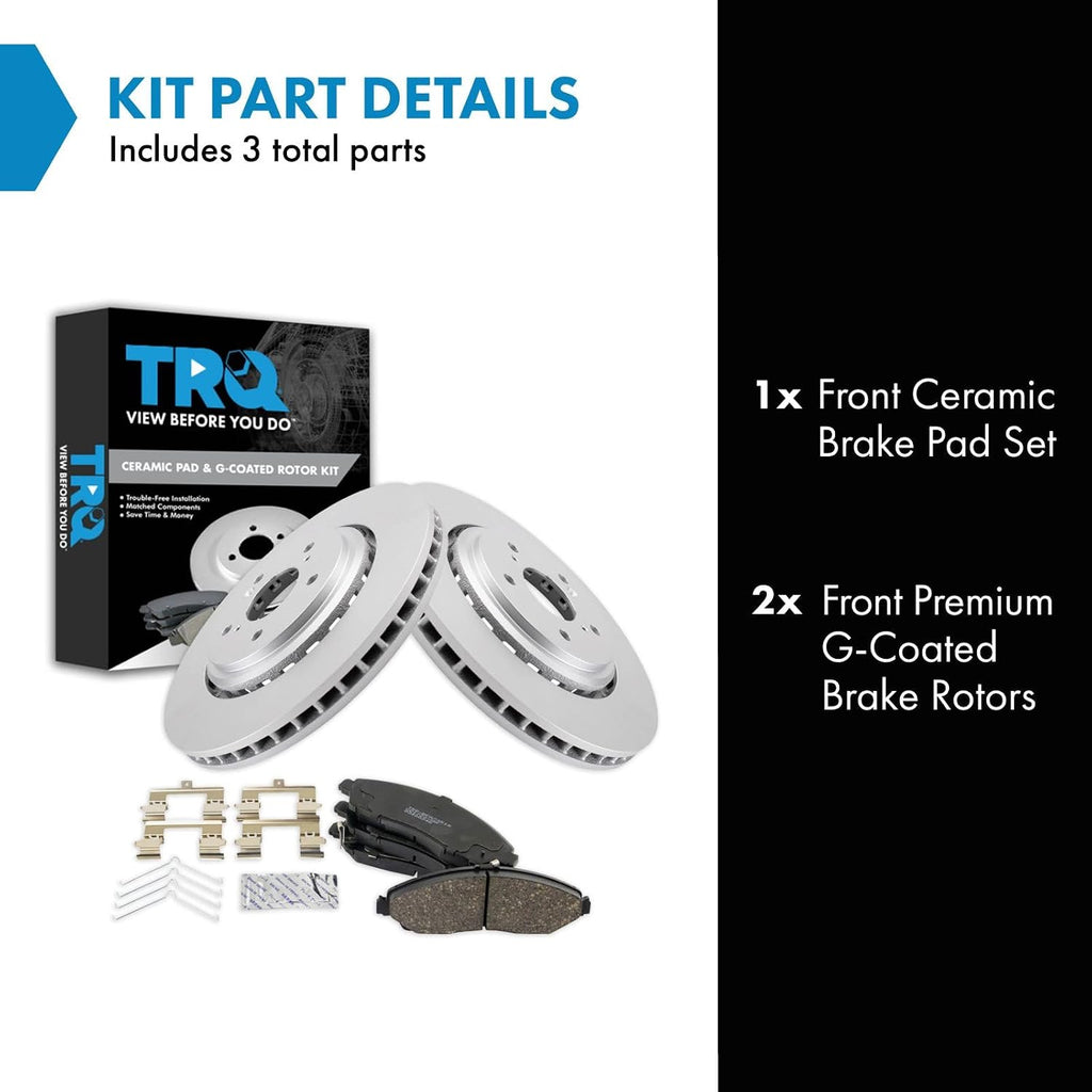TRQ Front Brake Pad and Rotor Set Ceramic G Coated Vented Rotors Compatible with 2014-2016 Acura MDX