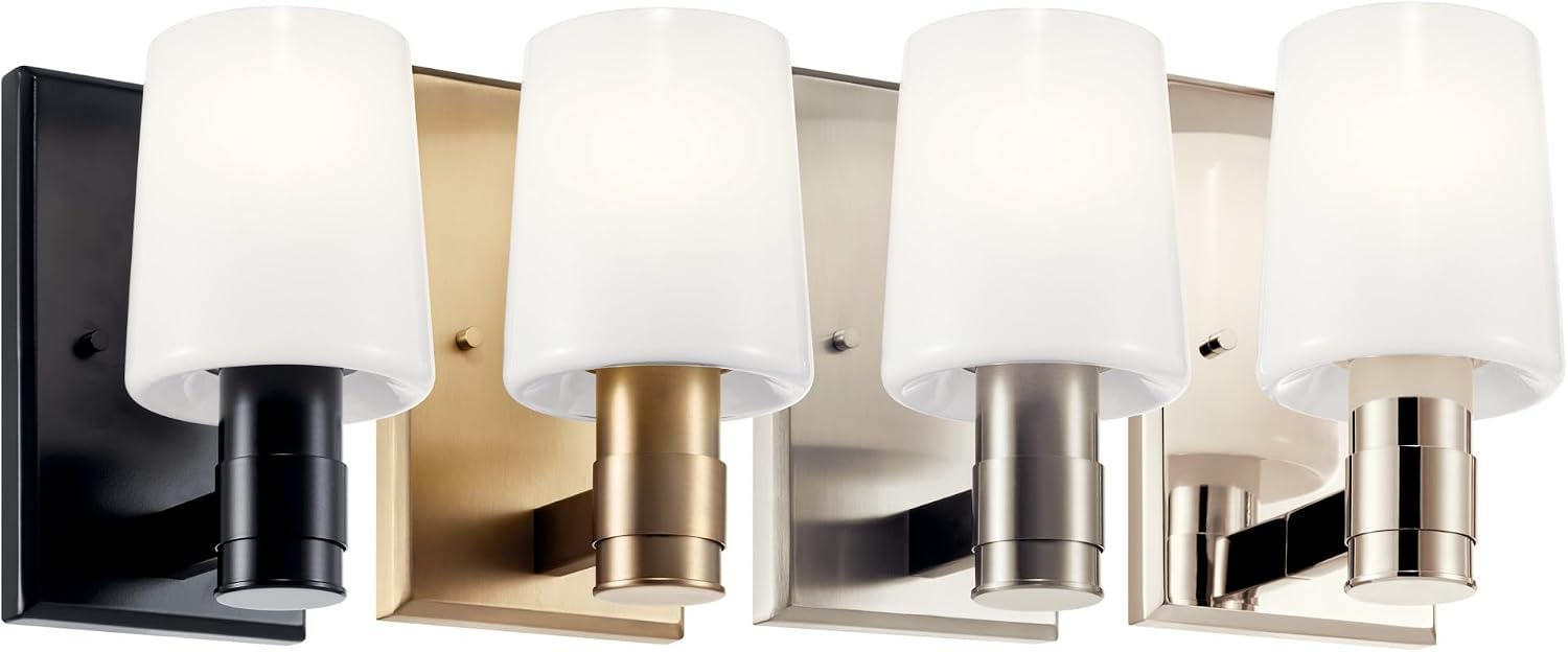 Kichler Adani 1-Light Wall Sconce, Modern Light with Opal Glass in Black, for Bathroom, Powder Room, Kitchen, Bedroom, or Hallway (8.5' x 5'), 55174BK
