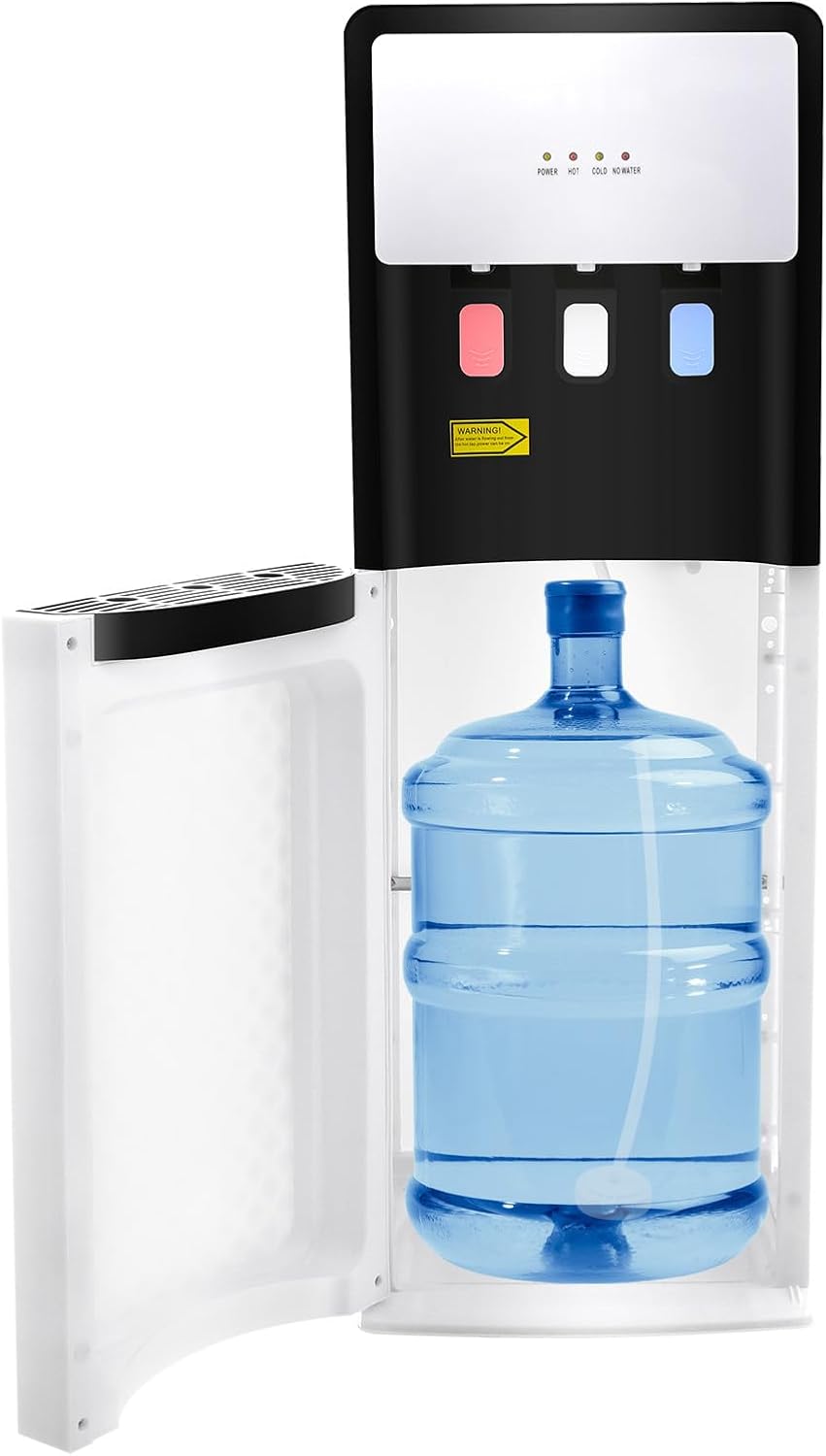 Bottom Loading Water Cooler Dispenser, Water Dispenser for 5 Gallon Bottle, 3 Temperature Settings, Floor Standing Hot and Cold Water Dispenser for Home, Office Use (White)
