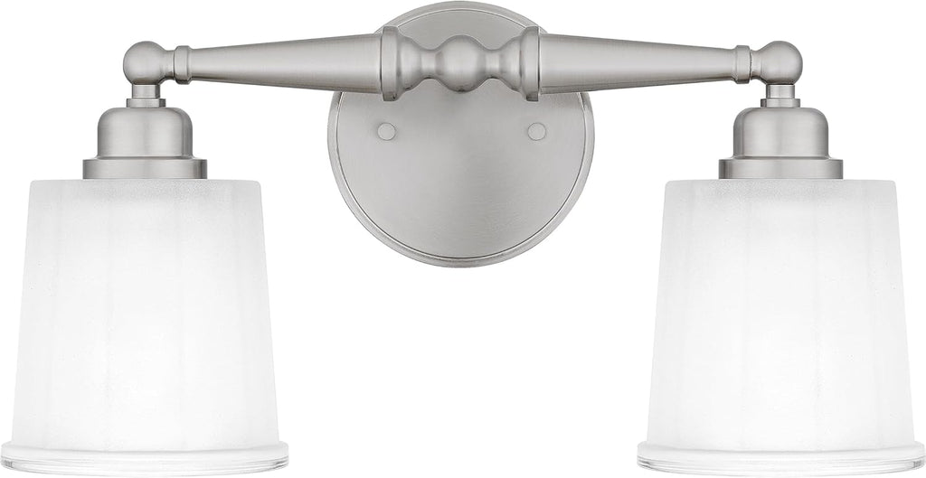 Quoizel Cecilia Bath Vanity Lights,16 Inch 2-Light Brushed Nickel Bathroom Lighting Fixtures Over Mirror, Sandblasted Ribbed Glass Shades, Wall Mount Light for Bathrooms