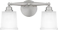 Quoizel Cecilia Bath Vanity Lights,16 Inch 2-Light Brushed Nickel Bathroom Lighting Fixtures Over Mirror, Sandblasted Ribbed Glass Shades, Wall Mount Light for Bathrooms