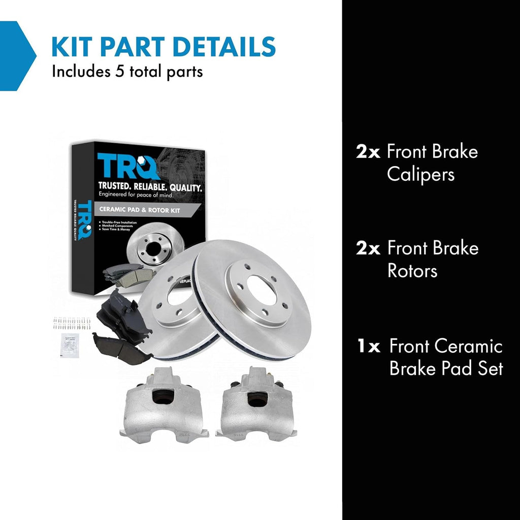 TRQ Front Brake Pad and Rotor Set Ceramic Rotors Calipers Compatible with 1996-2000 Chrysler Town and Country 1996-2000 Dodge Caravan Grand Caravan 1996-2000 Plymouth Voyager Grand Voyager