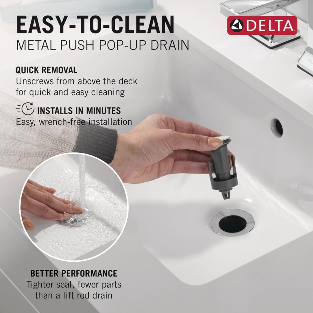 Delta Trinsic U-Spout 1-Hole Bathroom Faucet, Matte Black Single Hole Bathroom Sink Faucet, Metal Push-Pop Drain Assembly, Matte Black 554HAR-BL-DST