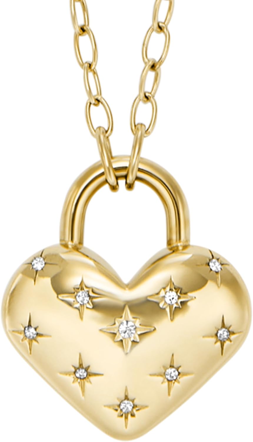Fossil Women's Gold-Tone Stainless Steel Pendant Chain Necklace for Women