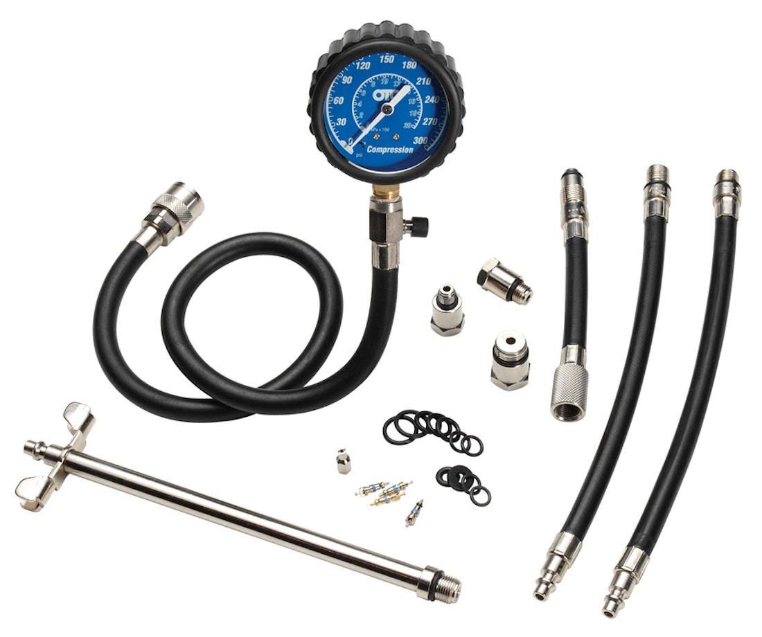 OTC 5605 Deluxe Compression Tester Kit for Gasoline Engines with Easy to Read 2-1/2' Dual Scale Gauge, Extra Long Flex Hose, Multiple Adapters, and Storage Case