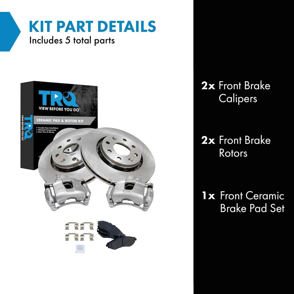 TRQ Front Brake Pad and Rotor Set Ceramic Vented Rotors Calipers Compatible with 2004-2011 Chevrolet Aveo 2007-2011 Aveo5 2013-2015 Spark 2009 Pontiac G3