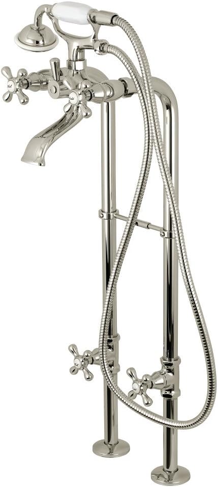 Kingston Brass CCK266K6 Kingston Freestanding Tub Faucet with Supply Line and Stop Valve, Polished Nickel