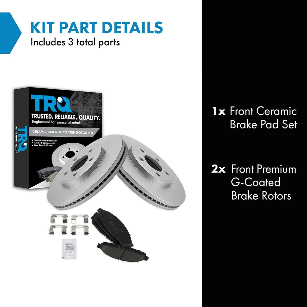 TRQ Front Brake Pad and Rotor Set Ceramic G Coated Rotors Compatible with 2003-2011 Ford Crown Victoria Lincoln Town Car Mercury Grand Marquis 2003-2004 Marauder