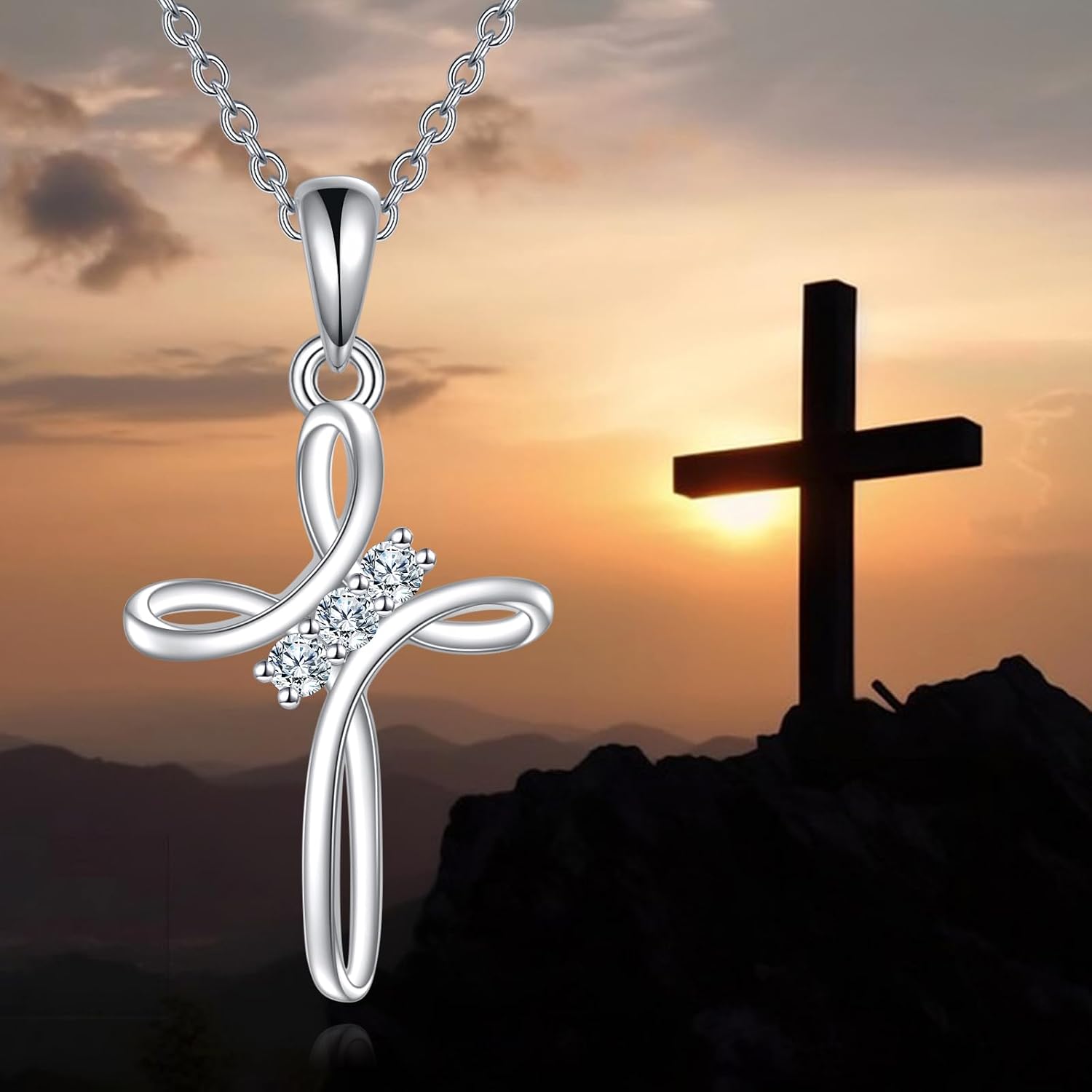 Moissanite Cross Necklace Sterling Silver Religious Created Diamond Crucifix Jewelry Gifts for Women Men
