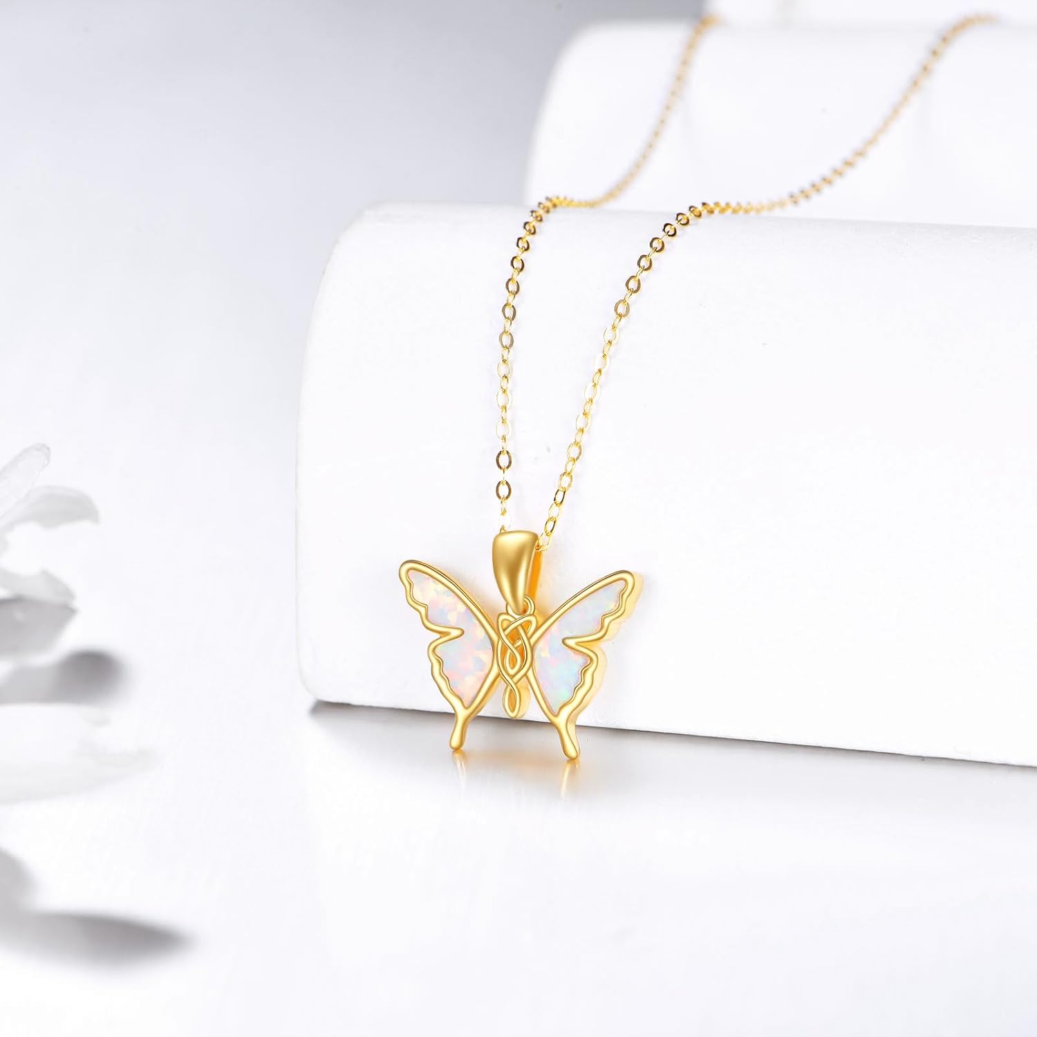 DOVRAN 14K Solid Gold Cat/Butterfly/Heart/Teardrop Necklace for Women 14K Gold Opal/Lapis Lazuli/Black Onyx Pendant Jewelry Gift for Women