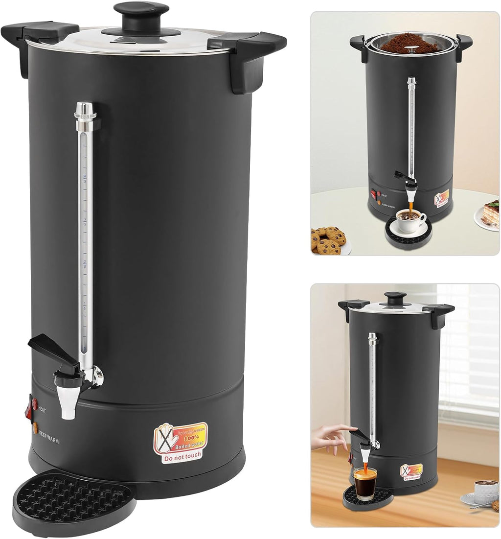 Commercial Electric Coffee Pot 25L Stainless Steel Coffee Urn, Hot Water Dispenser with Drip Tray for Cafes Offices, Black Coffee Maker No Temperature Control, Large Capacity Beverage Dispenser