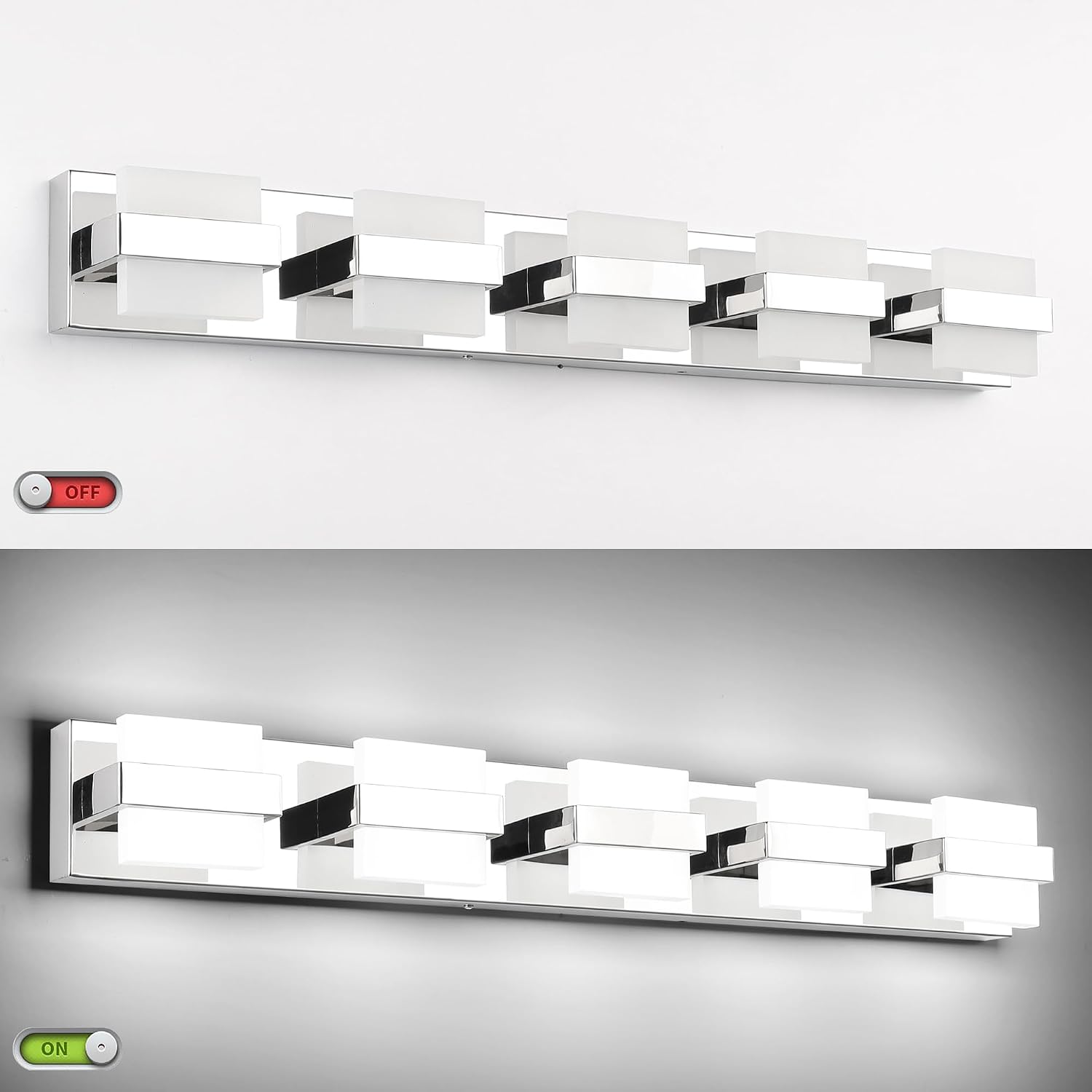 SOLFART Adjustable 5 Lights Black Bathroom Lighting Bathroom Light Fixtures Over Mirror Modern LED Vanity Light 34 inch 5 Color Dimmable 5CCT