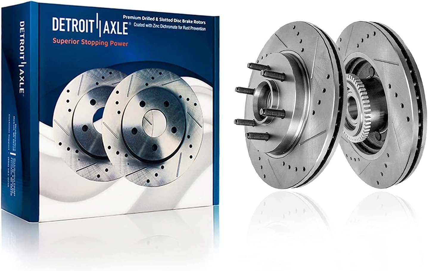 Detroit Axle - 2WD 6 Lugs Front Drilled Rotors Brake Pads Right Caliper Replacement for 2005-2008 Ford F-150 Mark LT - 5pc Set