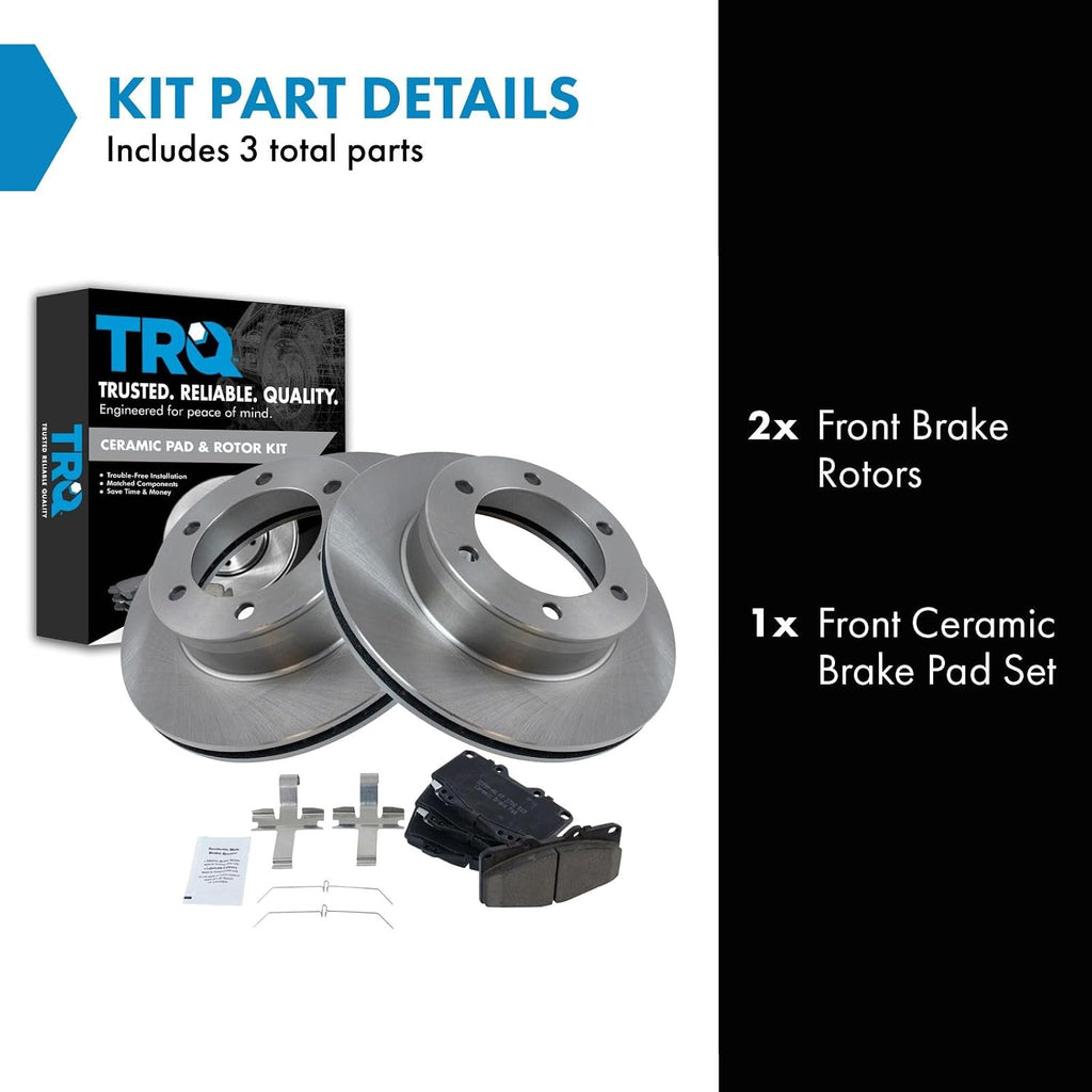 TRQ Front Brake Pad and Rotor Set Ceramic 11.69 in 6-Lug for 1999-2004 Toyota Tacoma