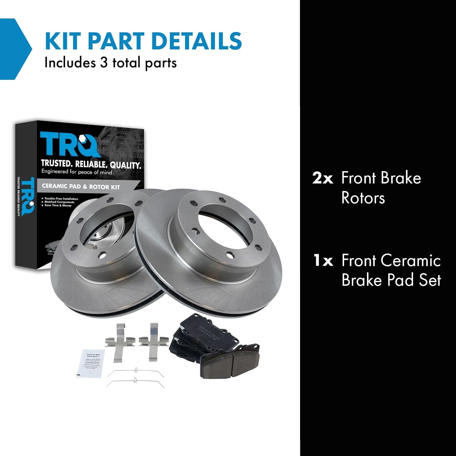 TRQ Front Brake Pad and Rotor Set Ceramic 11.69 in 6-Lug for 1999-2004 Toyota Tacoma