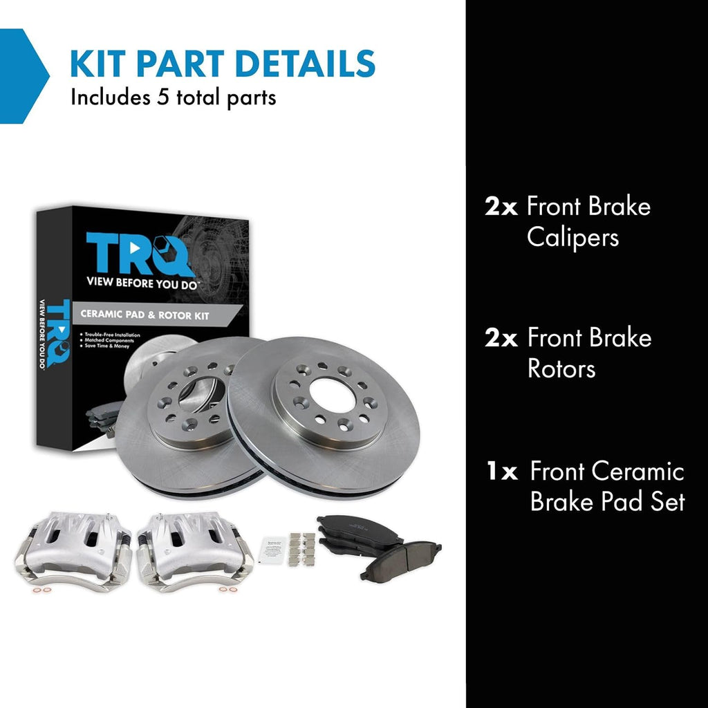 TRQ Front Brake Pad and Rotor Set Ceramic Vented Rotors Calipers Compatible with 2004-2007 Ford Freestar Monterey